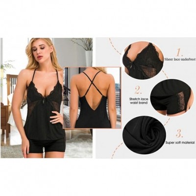 Sets Sexy Pajamas for Women Shorts Set Lingerie Backless Nightwear Lace Camisoles Sleepwear Plus Size - Black - C1196XA0L8Z