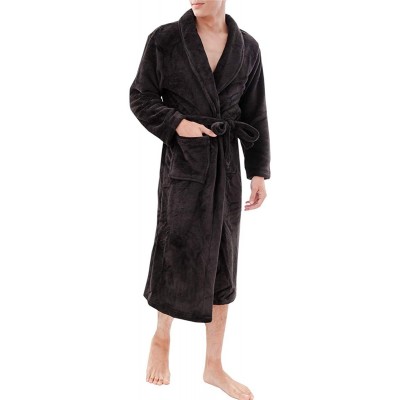 Robes Men's Fleece Robe Bathrobe - Black - CL12N30MN9R