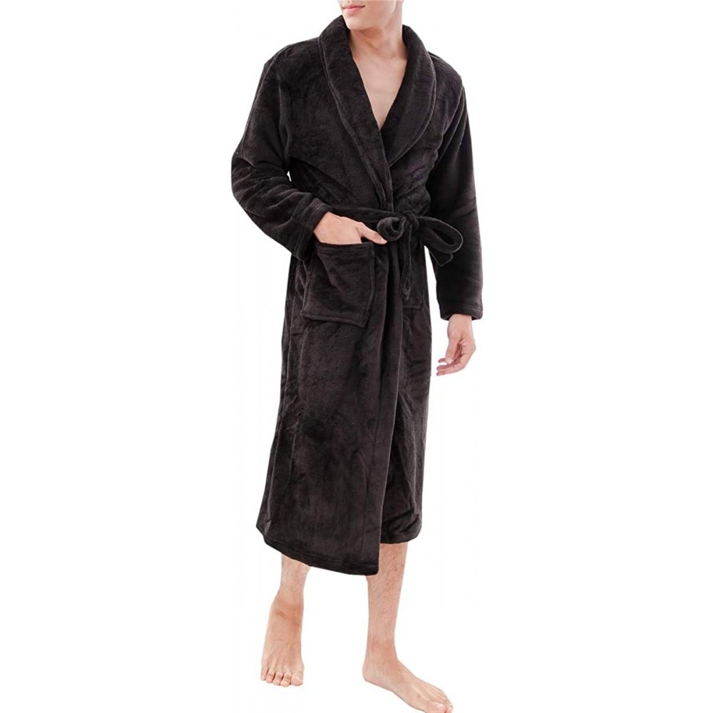 Robes Men's Fleece Robe Bathrobe - Black - CL12N30MN9R