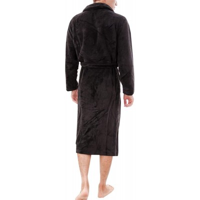 Robes Men's Fleece Robe Bathrobe - Black - CL12N30MN9R