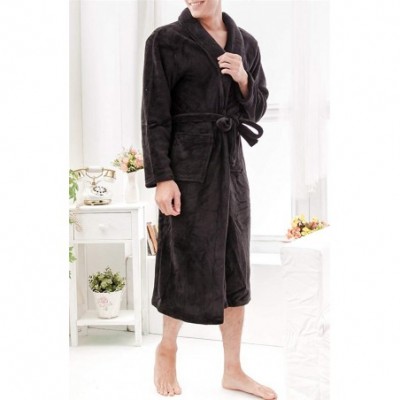 Robes Men's Fleece Robe Bathrobe - Black - CL12N30MN9R