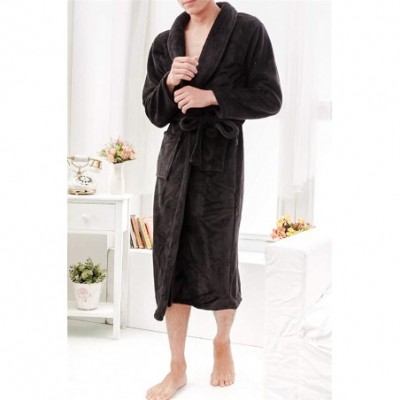 Robes Men's Fleece Robe Bathrobe - Black - CL12N30MN9R