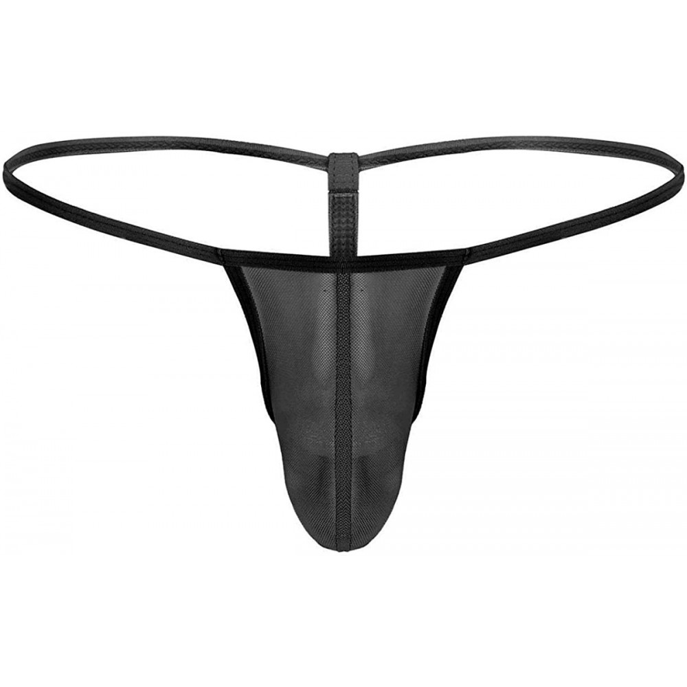 G-Strings & Thongs Men's Mesh See Through Thongs G-String T-Back Bikini Underwear - Black - CR18HCZD4MM