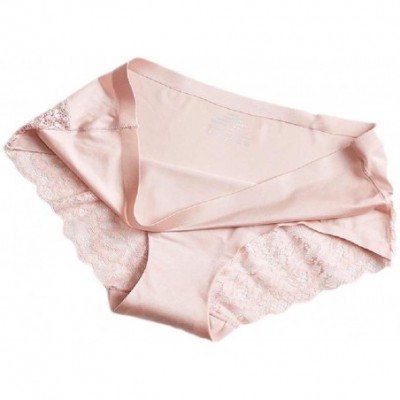 Panties Women's Solid Colored Hollow Stretchy Lacework Patch Luxury Thong Panties - Pink - CC198ZAKRCK