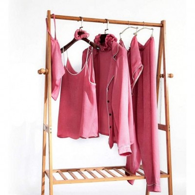 Sets 7 Pcs Silk Satin Pajamas Sleepwear Set Sexy Cami Shorts Pants Shirt PJ Nightwear Outfit - Hot Pink - CU195OAMY08