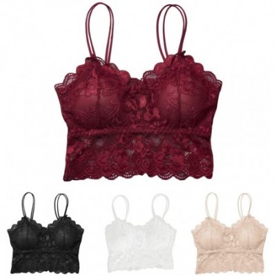 Camisoles & Tanks Women's Camisole Vest-Lace Removable Padded Crochet Bralette Bra Sexy Backless Solid Color Crop Top Skin Co...