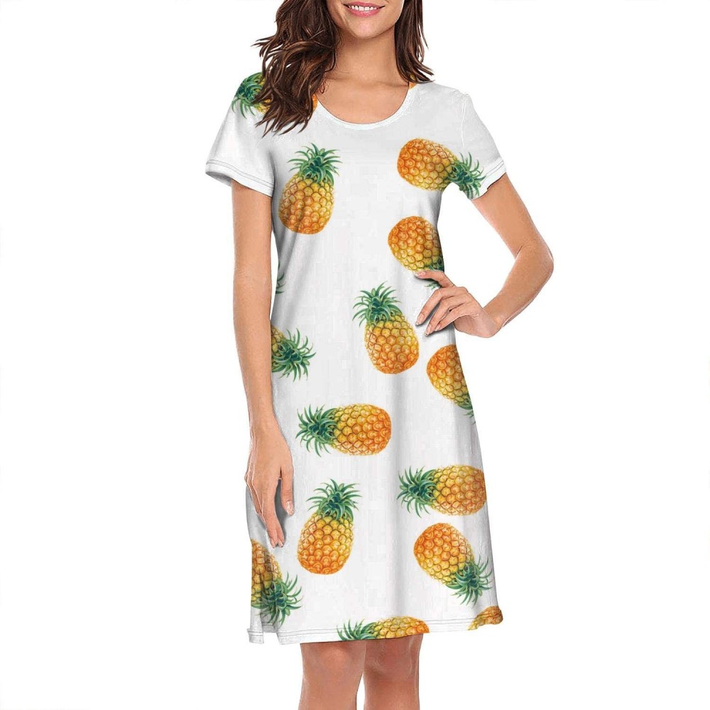 Tops Crewneck Short Sleeve Nightgown Sunflower Printed Nightdress Sleepwear Women Pajamas Cute - Ananas - CG18WZ03DGQ