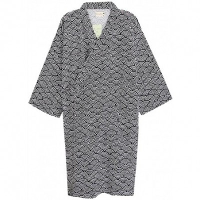 Robes Lightweight Cotton Robe Plus Size Kimono Sleepwear Bathrobe Nightgown Men Women - Black - C118E6T25SY