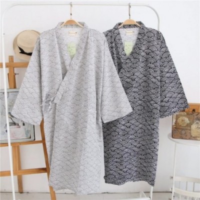 Robes Lightweight Cotton Robe Plus Size Kimono Sleepwear Bathrobe Nightgown Men Women - Black - C118E6T25SY