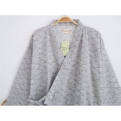 Robes Lightweight Cotton Robe Plus Size Kimono Sleepwear Bathrobe Nightgown Men Women - Black - C118E6T25SY