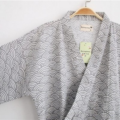 Robes Lightweight Cotton Robe Plus Size Kimono Sleepwear Bathrobe Nightgown Men Women - Black - C118E6T25SY