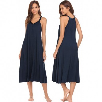 Nightgowns & Sleepshirts Women's Sleeveless Long Nightgown Slip Full Length Night Dress Soft Sleepshirt Chemise - 8358-navy -...