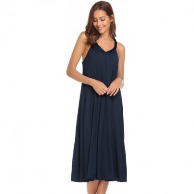 Nightgowns & Sleepshirts Women's Sleeveless Long Nightgown Slip Full Length Night Dress Soft Sleepshirt Chemise - 8358-navy -...