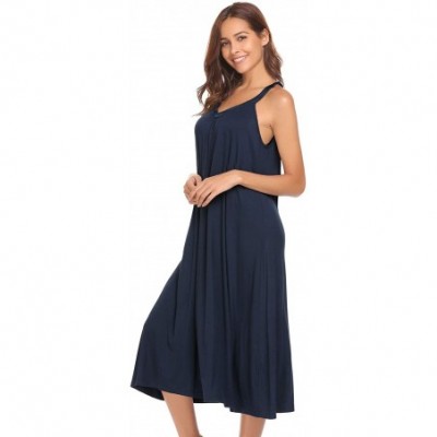 Nightgowns & Sleepshirts Women's Sleeveless Long Nightgown Slip Full Length Night Dress Soft Sleepshirt Chemise - 8358-navy -...