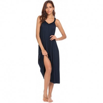 Nightgowns & Sleepshirts Women's Sleeveless Long Nightgown Slip Full Length Night Dress Soft Sleepshirt Chemise - 8358-navy -...