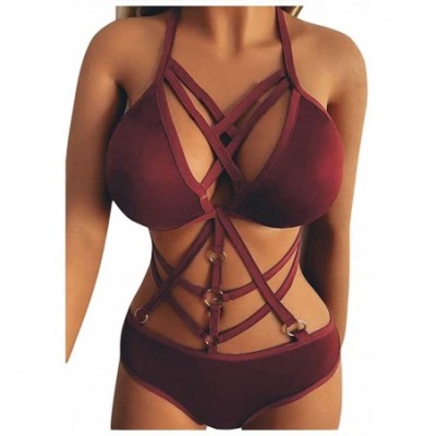 Garters & Garter Belts Lingerie-Women Bandage Rainbow Lace Bralette Bustier Crop Top Sheer Unpadded Bra - Wine - CN196H5TUW4