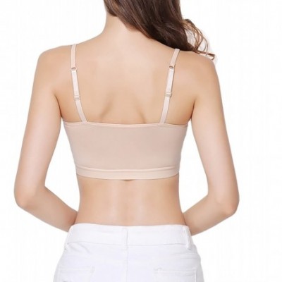 Camisoles & Tanks Sports Bra for Women Padded Crop Tank Top Compression Fits 3/2/1 Pack - Strappy Beige - CU18G467OHS