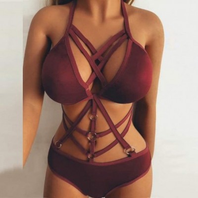 Garters & Garter Belts Lingerie-Women Bandage Rainbow Lace Bralette Bustier Crop Top Sheer Unpadded Bra - Wine - CN196H5TUW4