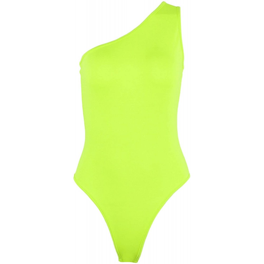 Shapewear Kelisky Women's Sexy One Shouler Sleeveless Solid One Piece Bodysuit - Neon Green - CB18RE734AK