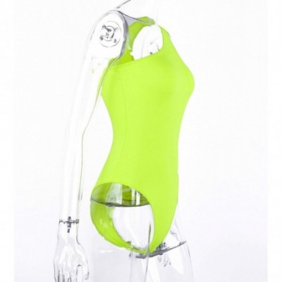 Shapewear Kelisky Women's Sexy One Shouler Sleeveless Solid One Piece Bodysuit - Neon Green - CB18RE734AK