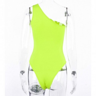 Shapewear Kelisky Women's Sexy One Shouler Sleeveless Solid One Piece Bodysuit - Neon Green - CB18RE734AK