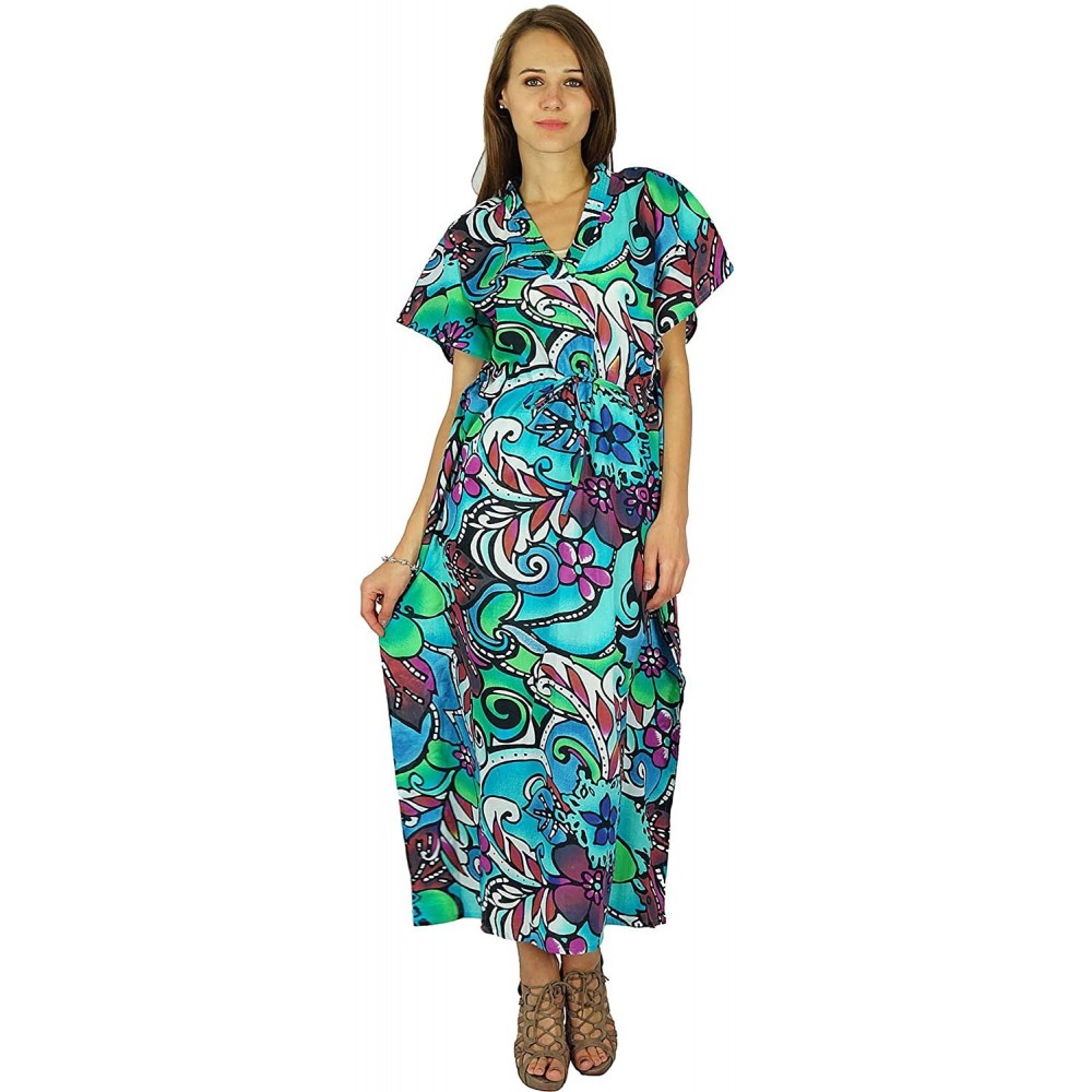 Nightgowns & Sleepshirts Bohemian Dress Printed Cotton Caftan Maxi Nightwear Kaftan - Blue and Purple - CL12BVIV6KJ