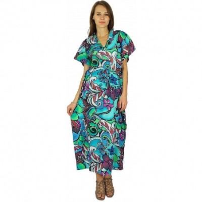 Nightgowns & Sleepshirts Bohemian Dress Printed Cotton Caftan Maxi Nightwear Kaftan - Blue and Purple - CL12BVIV6KJ