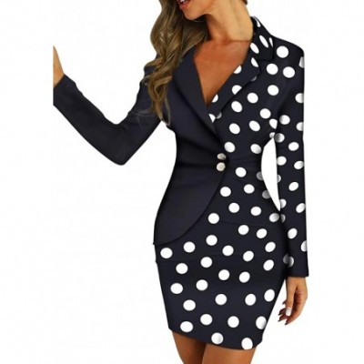 Accessories Women Turn Down Neck Long Sleeve Buttons Striped Patchwork Bodycon Blazer Dress - Black - CW194HXON3S