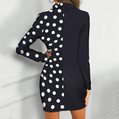 Accessories Women Turn Down Neck Long Sleeve Buttons Striped Patchwork Bodycon Blazer Dress - Black - CW194HXON3S