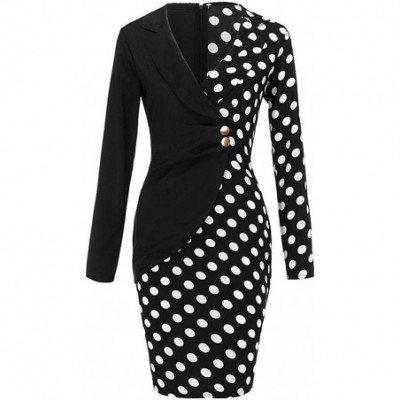 Accessories Women Turn Down Neck Long Sleeve Buttons Striped Patchwork Bodycon Blazer Dress - Black - CW194HXON3S