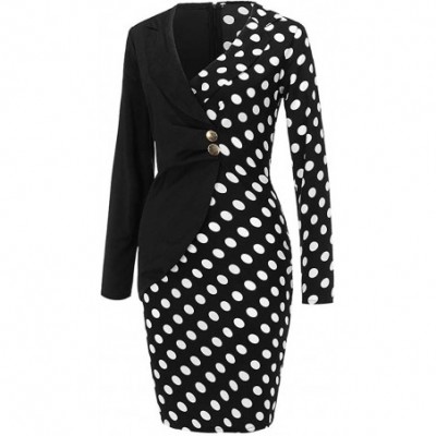 Accessories Women Turn Down Neck Long Sleeve Buttons Striped Patchwork Bodycon Blazer Dress - Black - CW194HXON3S