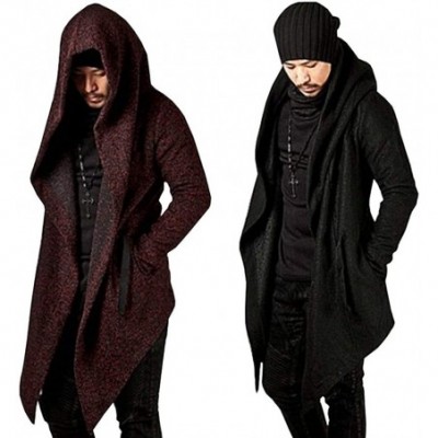 Thermal Underwear Mens Casual Hooded Cardigan Sweater Shawl Collar Open Front Draped Slim Fit Long Coat Outwear with Pocket -...