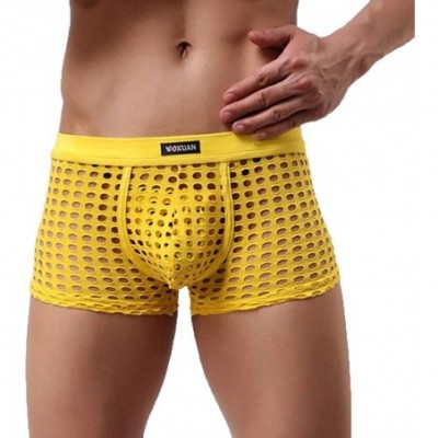 Boxer Briefs Men's Briefs Comfortable Hollow Openwork Bikini Lounge Boxer Briefs - Yellow - CW18G5635D8