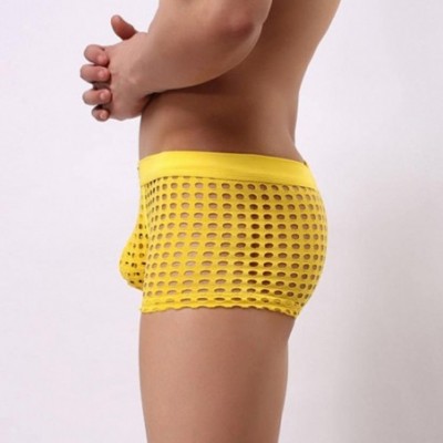 Boxer Briefs Men's Briefs Comfortable Hollow Openwork Bikini Lounge Boxer Briefs - Yellow - CW18G5635D8