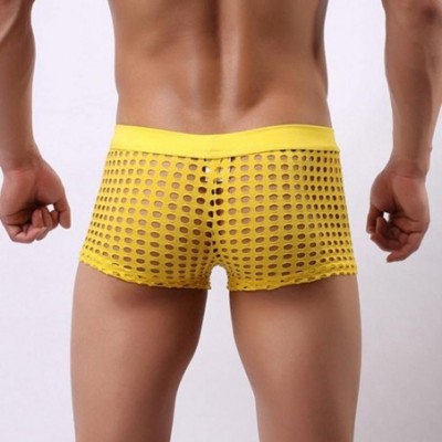 Boxer Briefs Men's Briefs Comfortable Hollow Openwork Bikini Lounge Boxer Briefs - Yellow - CW18G5635D8