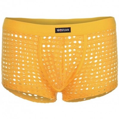 Boxer Briefs Men's Briefs Comfortable Hollow Openwork Bikini Lounge Boxer Briefs - Yellow - CW18G5635D8