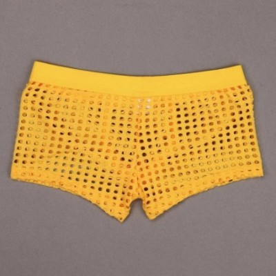 Boxer Briefs Men's Briefs Comfortable Hollow Openwork Bikini Lounge Boxer Briefs - Yellow - CW18G5635D8