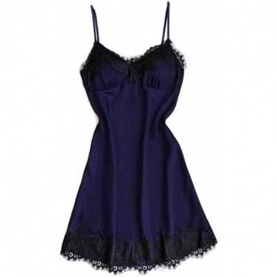 Baby Dolls & Chemises Women Sexy Lingerie Ladies Silk Lace Nightdress Babydoll Sleepwear Nightgown Plus Size - Blue2 - C118YQ...