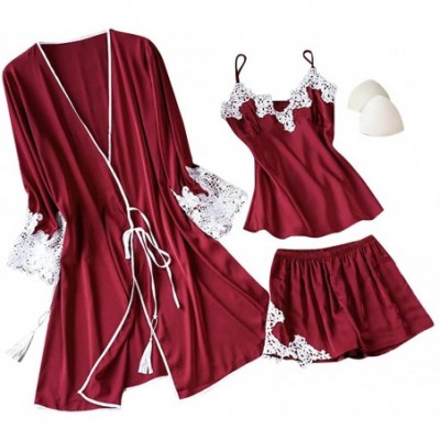 Nightgowns & Sleepshirts Women Pajama Sets Ladies Sexy Plus Size Sling Loose Robe Dress Babydoll Nightdress 4pcs Set - Red - ...