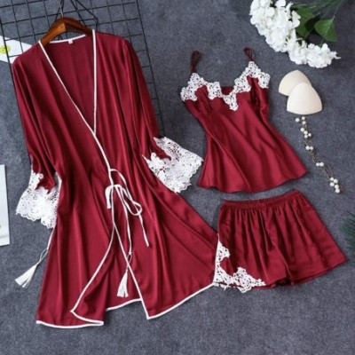 Nightgowns & Sleepshirts Women Pajama Sets Ladies Sexy Plus Size Sling Loose Robe Dress Babydoll Nightdress 4pcs Set - Red - ...