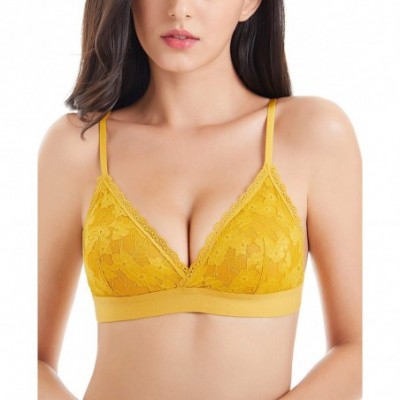 Bras Women's Lace Bralettes Wire Free Unpadded Floral Comfy Lace Bra - Black & Yellow - CW18AGWKRRS