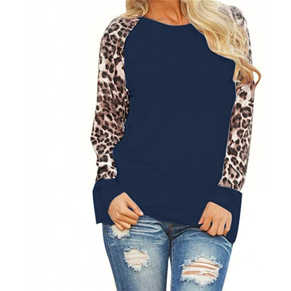 Thermal Underwear Women's Leopard Print Color Block Shirts Crewneck Sweatshirts Casual Long Sleeve Patchwork Pullover Tops - ...