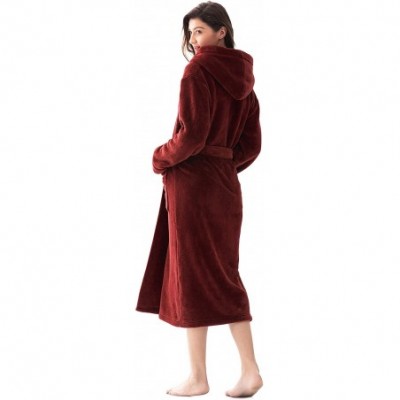 Robes Women's Hooded Bathrobe Long Plush Fleece Robe Shu Velveteen Flannel Loungewear Soft Warm Nightgown S~XL - Wine Red-cor...