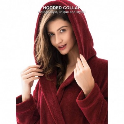 Robes Women's Hooded Bathrobe Long Plush Fleece Robe Shu Velveteen Flannel Loungewear Soft Warm Nightgown S~XL - Wine Red-cor...