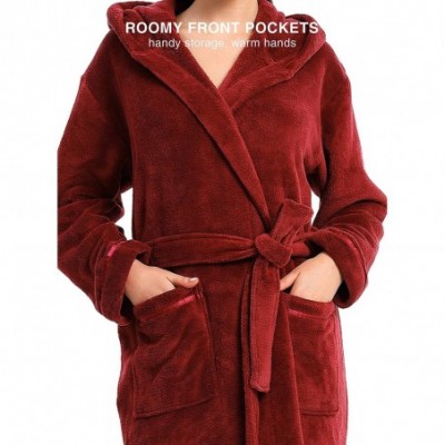 Robes Women's Hooded Bathrobe Long Plush Fleece Robe Shu Velveteen Flannel Loungewear Soft Warm Nightgown S~XL - Wine Red-cor...