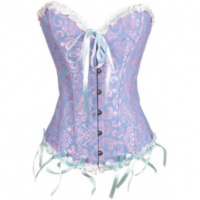 Bustiers & Corsets Women Lace Boned Plus Size Corset Overbust Bustier Top Waist Cincher Bodyshaper - Purple - C318NEMZ8XQ