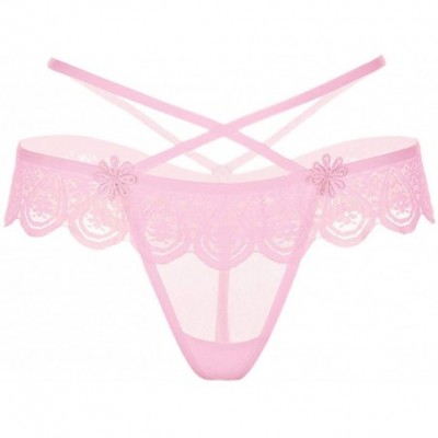 Bustiers & Corsets Underwear Women Thong Bragas Sexy Panties Thong Lace Word Pants Ladies Briefs - Pink - CM18TL7HUY5