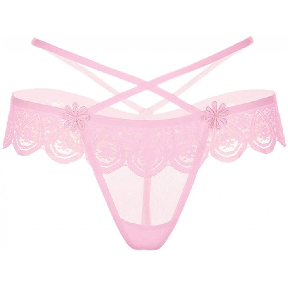 Bustiers & Corsets Underwear Women Thong Bragas Sexy Panties Thong Lace Word Pants Ladies Briefs - Pink - CM18TL7HUY5