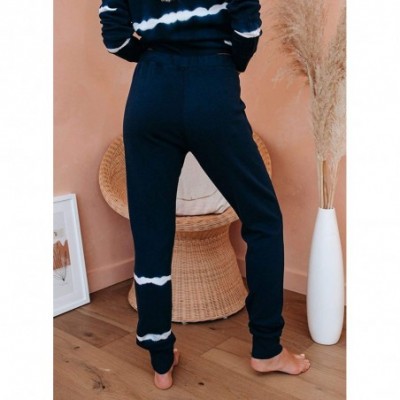 Sets Women's Casual V-Neck Long Sleeve Knit Pullover Tops 2 Piece Pajamas Sets Loungewear - Blue - CB19C93C3HA