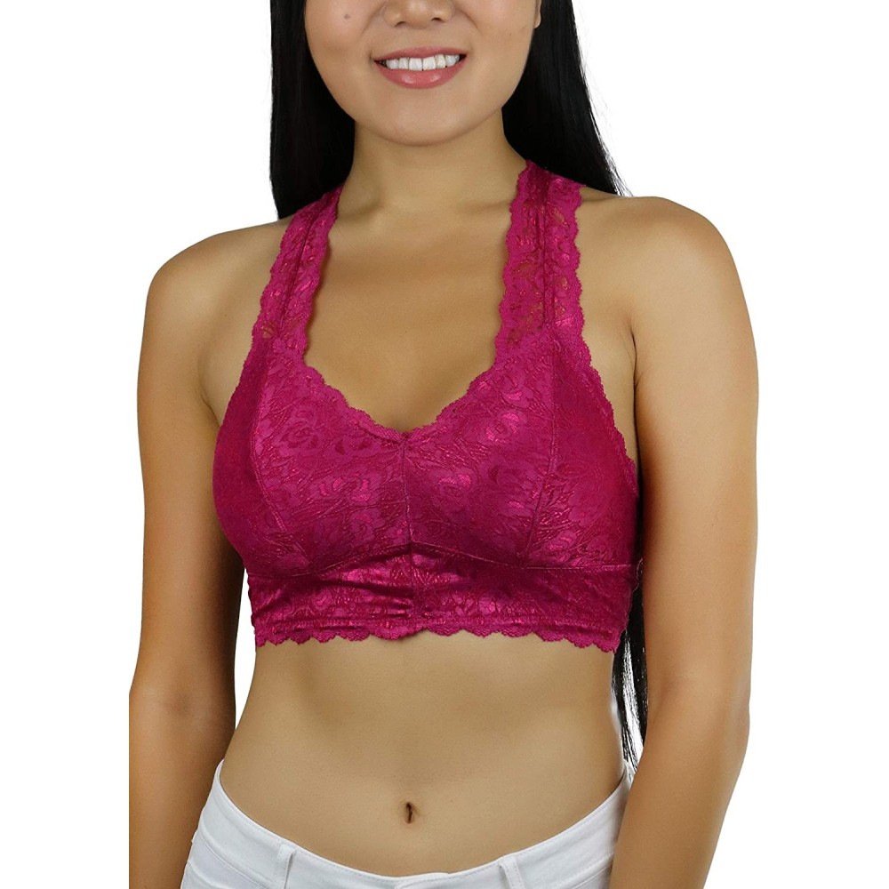 Bras Women's Stretch Lace Hourglass Back with Full Mesh Lining Bralette - Magenta - CM18TZ0US23